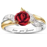 Rose Flower Diamante Ring Necklace Jewelry Set Love You Forever Gifts For Women Girls