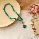 Green Cinnabar Natural Stone Multilayer Necklace and Bracelet for Women