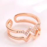 Fashion Jewelry Pure Silver Double Wave V-Shape Diamond Ring for Women With Gift Box