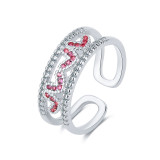 Fashion Jewelry Double Row Heart Full Diamond Opening Ring Gifts