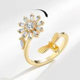 Sterling Silver Rotatable Anxiety Rings for Women Adjustable Cubic Zirconia Sunflower Jewelry Gift