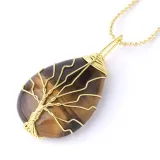 Drop-shaped Natural Crystal Stone Gold Tree of Life Chain Jewelry Necklace