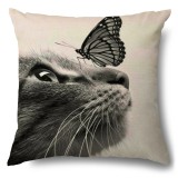 4PCS Home Cotton Decorative Cute Cartoon Cat Throw Pillow Case Cushion Covers For Sofa Couch Bed Chair
