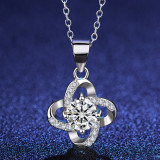 Sterling Silver Zircon White Diamond Clover Clavicle Pendant Chain Jewelry Necklace