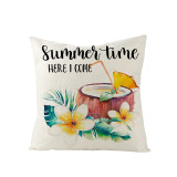 4PCS Home Cotton Decorative Hello Summer Throw Pillow Case Cushion Covers For Sofa Couch Bed Chair