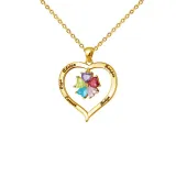 Hollow Out Diamond Heart Birthstones Necklace with Name Engraved Custom Gift For Mom Friends