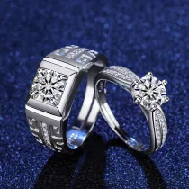 Silver Couple Rings Diamond Eternity Engagement Wedding Band With Gift Box