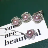 Mother's Day Gift Freshwater Pearl Flower Diamante Necklace Ring and Earrings Jewelry Set