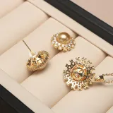 Diamante Jewelry Round-Shaped Pearl Necklace and Earring Set For Women Girls with Box
