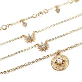 Zircon Stars Pearl Silver Plated Lovers Pendant Chain Jewelry Necklace