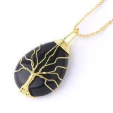 Drop-shaped Natural Crystal Stone Gold Tree of Life Chain Jewelry Necklace