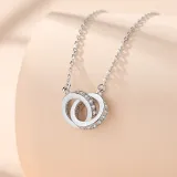 Silver Interlocking Double Circles Clavicle Pendant Chain Jewelry Necklace
