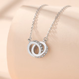 Silver Interlocking Double Circles Clavicle Pendant Chain Jewelry Necklace