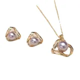Mother's Day Gift Jewelry Geometry-Shaped Pearl Necklace and Earring Set with Box