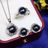 Freshwater Pearl Clover Diamante Necklace Ring and Earrings Jewelry Set Gift For Mother's Day