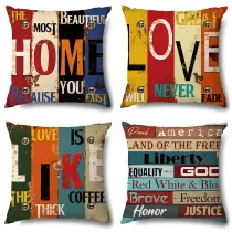 4PCS Home Cotton Decorative Letter Stripe Throw Pillow Case Cushion Covers For Sofa Couch Bed Chair