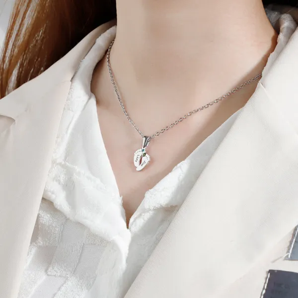 Hollow Out Necklace Pendant Feet with Name Engraved Custom Gift For Mom