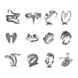 12PCS Snake Frog Animals Vintage Knuckle Stackable Finger Rings Set