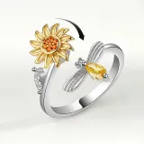 Sterling Silver Rotatable Anxiety Rings for Women Adjustable Cubic Zirconia Sunflower Jewelry Gift