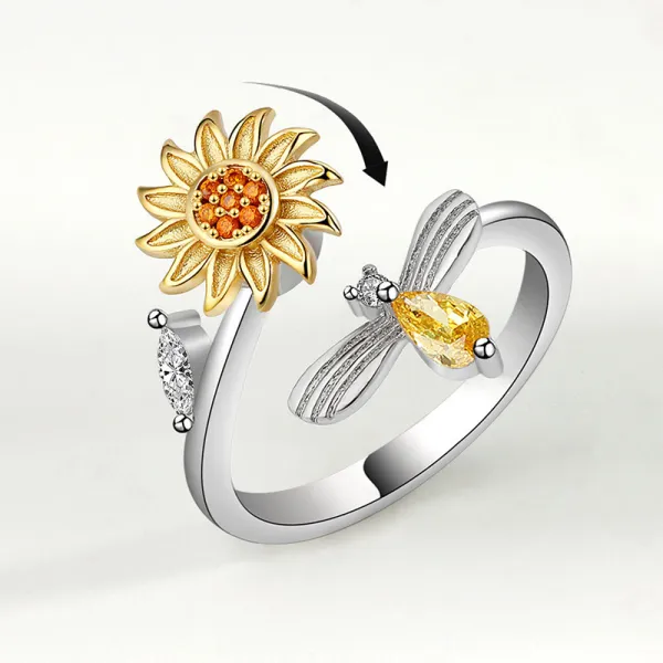 Sterling Silver Rotatable Anxiety Rings for Women Adjustable Cubic Zirconia Sunflower Jewelry Gift