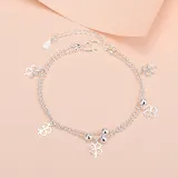 Silver 4 Leaf Clover Love Heart Clavicle Pendant Chain Jewelry Bracelet