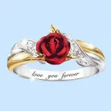 Rose Flower Diamante Ring Necklace Jewelry Set Love You Forever Gifts For Women Girls