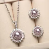 Mother's Day Gift Diamante Jewelry Pearl Necklace and Earring Set with Box