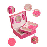 Two Layer PU Leather Jewelry Box with Lock For Girls and Women