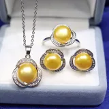 Freshwater Pearl Clover Diamante Necklace Ring and Earrings Jewelry Set Gift For Mother's Day