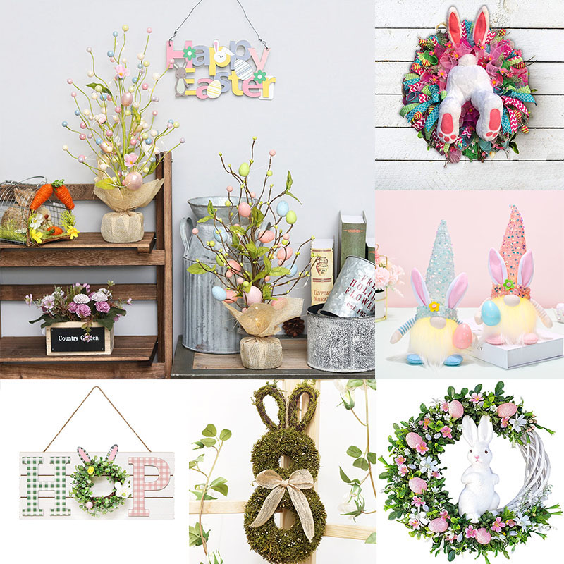 Easter Ornaments Rabbit Front Door Wreath Thief Bunny And Egg Tree Desktop Decoration