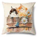 4PCS Home Cotton Decorative Cute Cartoon Cat Throw Pillow Case Cushion Covers For Sofa Couch Bed Chair