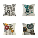 4PCS Home Cotton Plant Printin Decorative Throw Pillow Case Cushion Covers For Sofa Couch Bed Chair