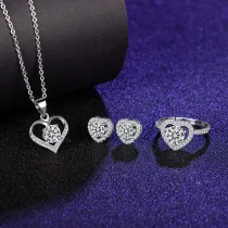 Silver Zircon Diamond Love Heart Pendant Chain Jewelry Earrings Necklaces Jewelry Sets