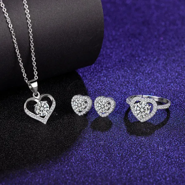 Silver Zircon Diamond Love Heart Pendant Chain Jewelry Earrings Necklaces Jewelry Sets