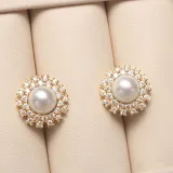 Diamante Jewelry Round-Shaped Pearl Necklace and Earring Set For Women Girls with Box