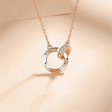 Zircon Fall in Lovers Double Rings Pendant Chain Jewelry Necklace