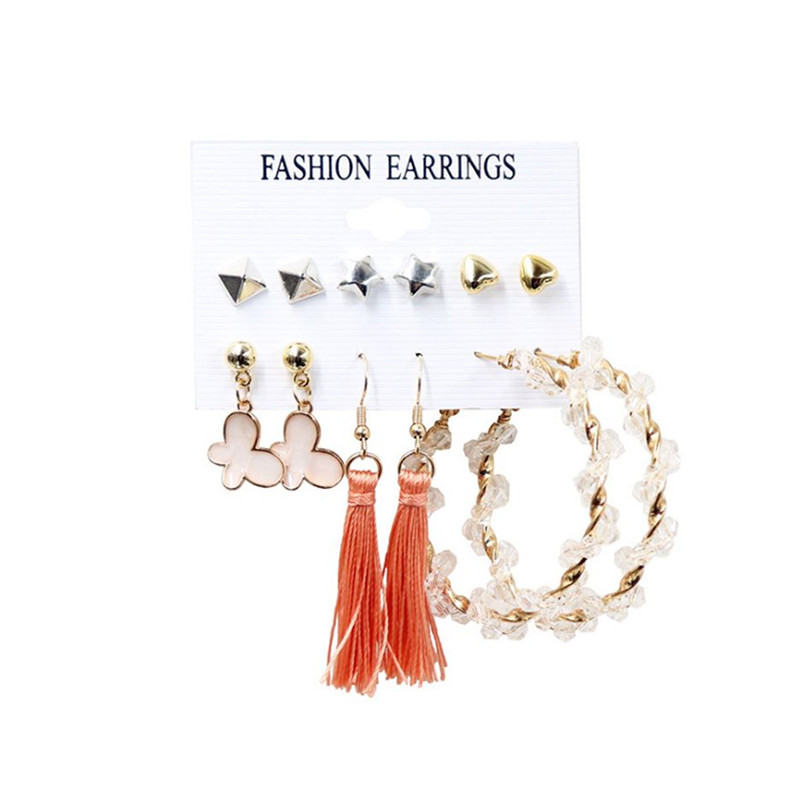 Wreath Tassel Stud Loops Earrings Sets