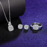 Silver Zircon Diamond Square Pendant Chain Jewelry Earrings Necklaces Rings Jewelry Sets
