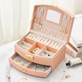 Two Layer Multi-function Drawer Jewelry Box with Mirror For Girls and Women