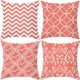 4PCS Red Coral Geometric Home Cotton Decorative Throw Pillow Case Cushion Covers