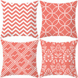 4PCS Red Coral Geometric Home Cotton Decorative Throw Pillow Case Cushion Covers