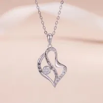 I Love You Mom Letter Heart Copper Zirco Pendant Necklace Gift For Mother's Day
