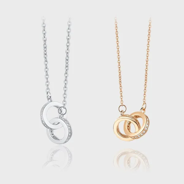 Full Drill Double Loop Diamond Pendant Chain Jewelry Necklace