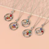 DIY Round Butterfly Birthstones Necklace with Name Engraved Custom Gift For Mom Friends