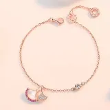 Rose Gold Silver Ginkgo Biloba Shell Diamond Chain Jewelry Bracelet