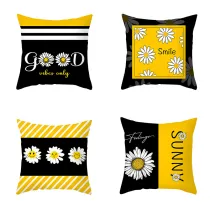 4PCS Home Cotton Decorative Throw Pillow Daisy Pttern Case Cushion Covers For Sofa Couch Bed Chair