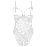 Women's Sling Lace Flowers Transparent Sexy Underwear Open Bowknot Bodysuit
