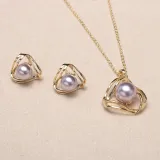 Mother's Day Gift Jewelry Geometry-Shaped Pearl Necklace and Earring Set with Box