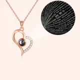 I Love You Necklace 100 Languages Heart Pendant Necklace With Red Rose Jewelry Storage Box for Valentine's Day