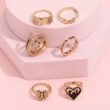 6PCS Snake Shape Dice Bee Bohemia Diamond Vintage Knuckle Stackable Finger Rings Set